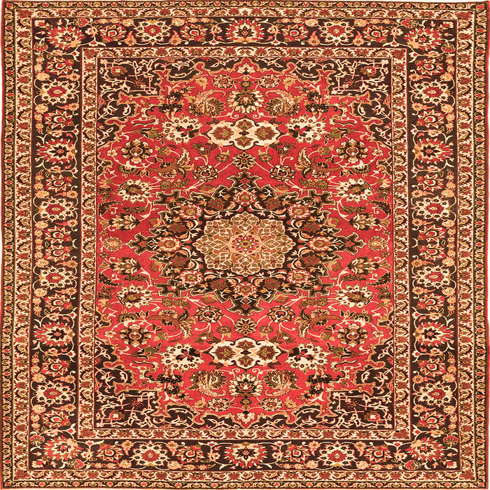 Round Machine Washable Medallion Orange Traditional Area Rugs, wshtr1083org