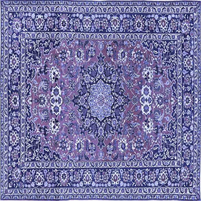 Square Machine Washable Medallion Blue Traditional Rug, wshtr1083blu