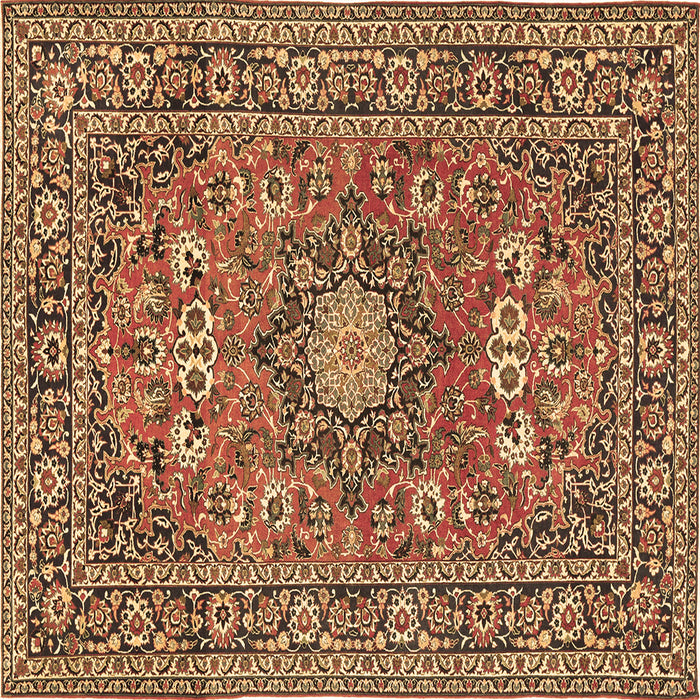 Square Machine Washable Medallion Brown Traditional Rug, wshtr1083brn