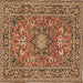 Square Machine Washable Medallion Brown Traditional Rug, wshtr1083brn