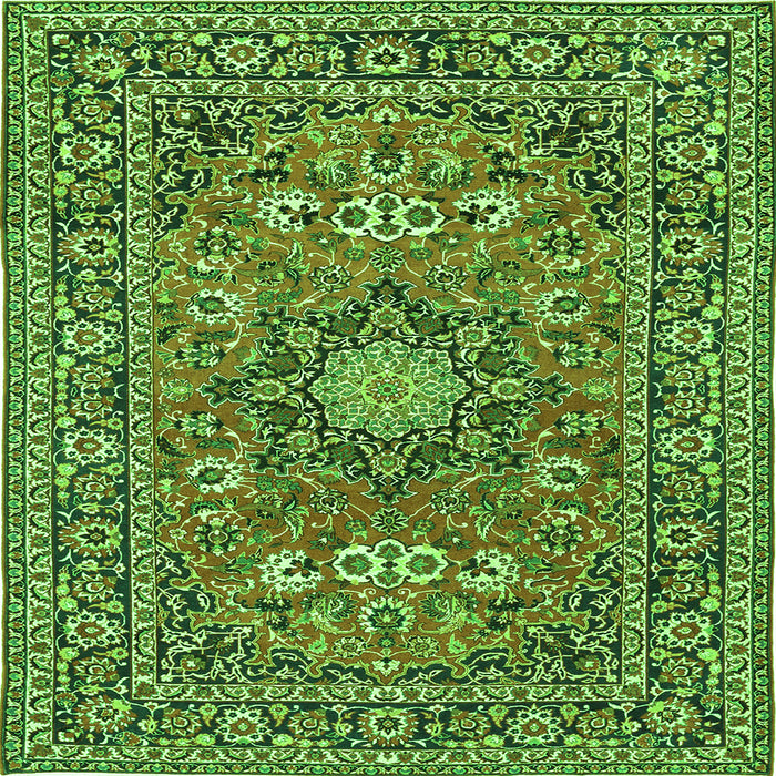 Round Machine Washable Medallion Green Traditional Area Rugs, wshtr1083grn