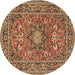 Round Machine Washable Medallion Brown Traditional Rug, wshtr1083brn