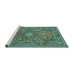 Sideview of Machine Washable Medallion Turquoise Traditional Area Rugs, wshtr1083turq