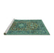 Sideview of Machine Washable Medallion Turquoise Traditional Area Rugs, wshtr1083turq