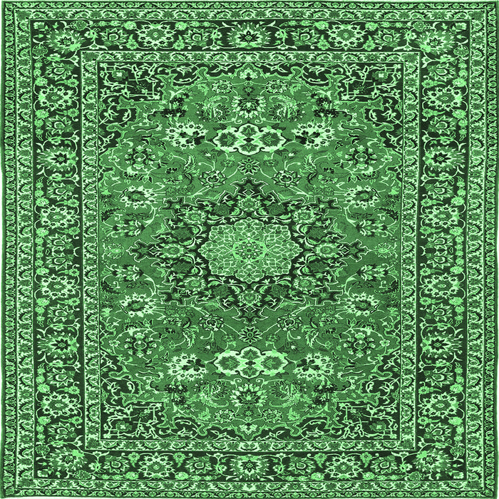 Square Machine Washable Medallion Emerald Green Traditional Area Rugs, wshtr1083emgrn