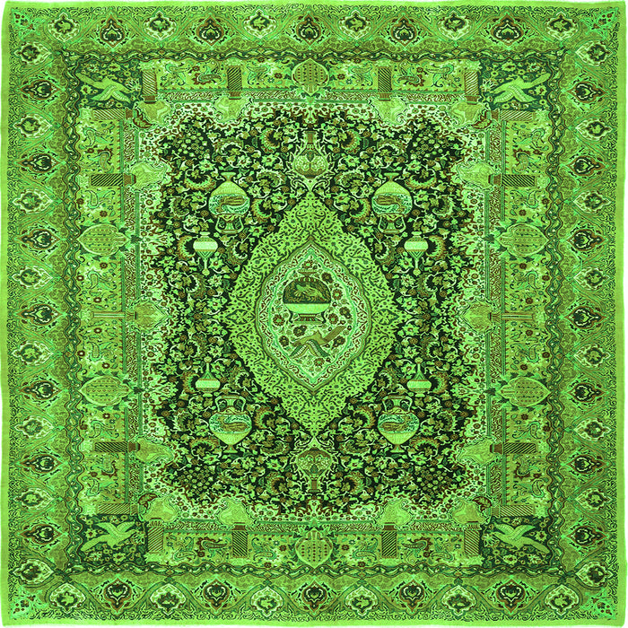 Round Machine Washable Medallion Green Traditional Area Rugs, wshtr1084grn