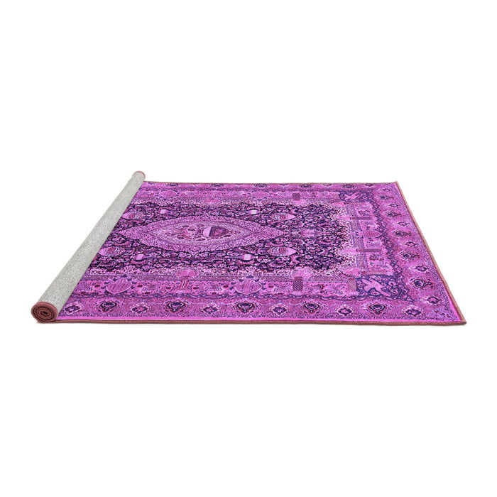 Sideview of Machine Washable Medallion Purple Traditional Area Rugs, wshtr1084pur