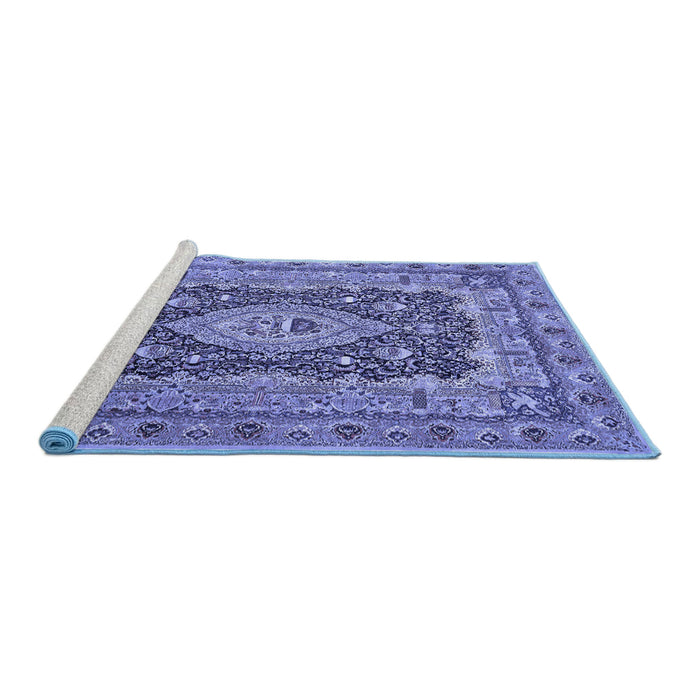 Sideview of Machine Washable Medallion Blue Traditional Rug, wshtr1084blu