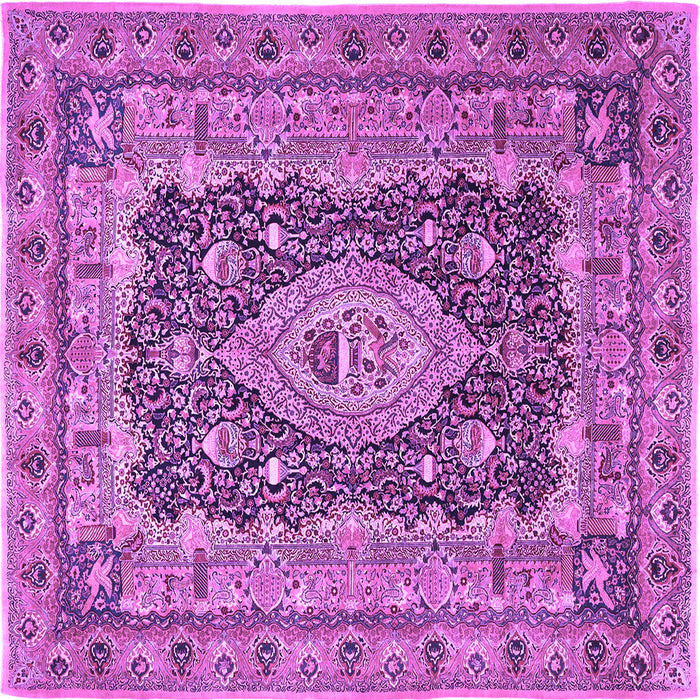 Square Machine Washable Medallion Purple Traditional Area Rugs, wshtr1084pur
