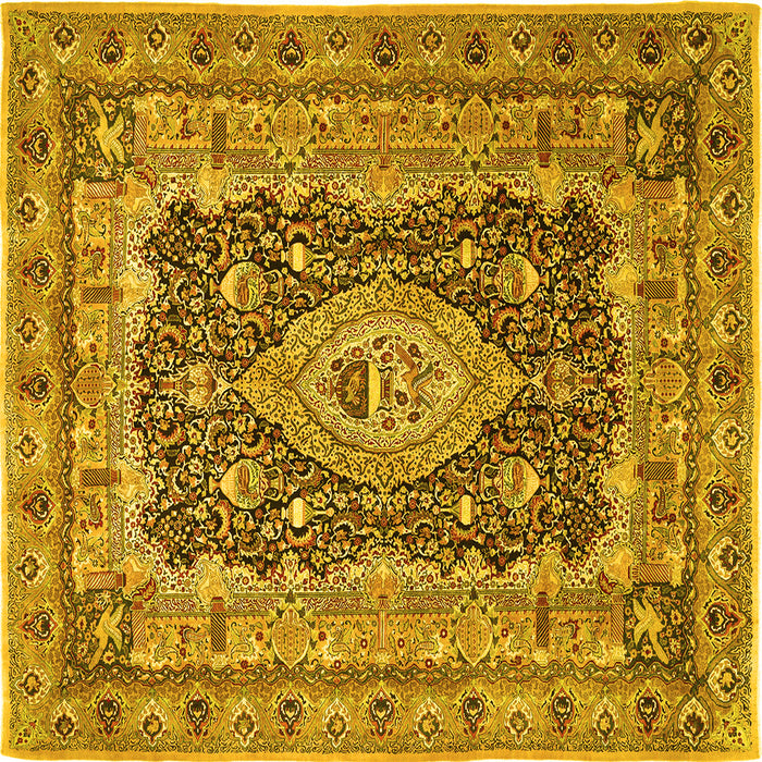 Square Medallion Yellow Traditional Rug, tr1084yw