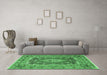 Machine Washable Medallion Emerald Green Traditional Area Rugs in a Living Room,, wshtr1084emgrn