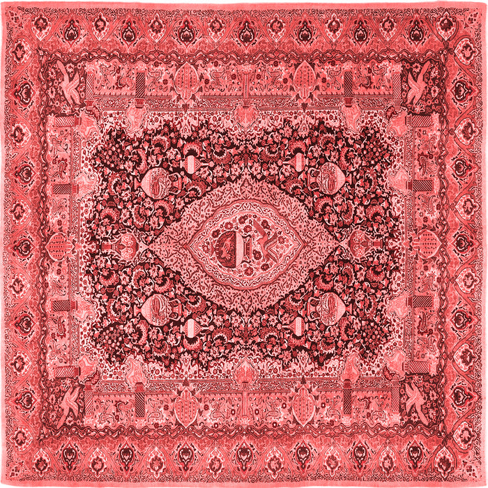 Machine Washable Medallion Red Traditional Rug, wshtr1084red