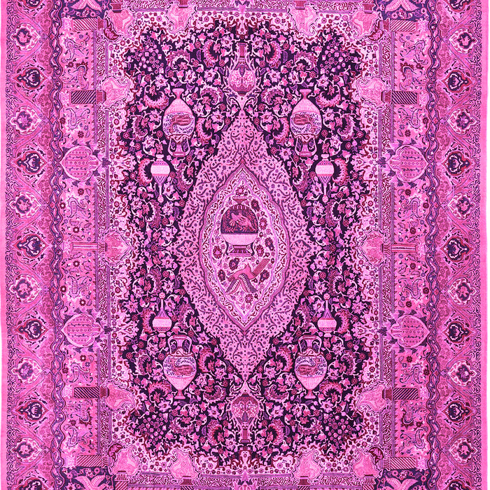 Machine Washable Medallion Pink Traditional Rug, wshtr1084pnk