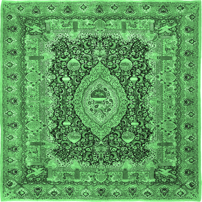 Square Machine Washable Medallion Emerald Green Traditional Area Rugs, wshtr1084emgrn