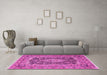 Machine Washable Medallion Pink Traditional Rug in a Living Room, wshtr1084pnk