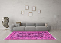 Machine Washable Medallion Pink Traditional Rug, wshtr1084pnk