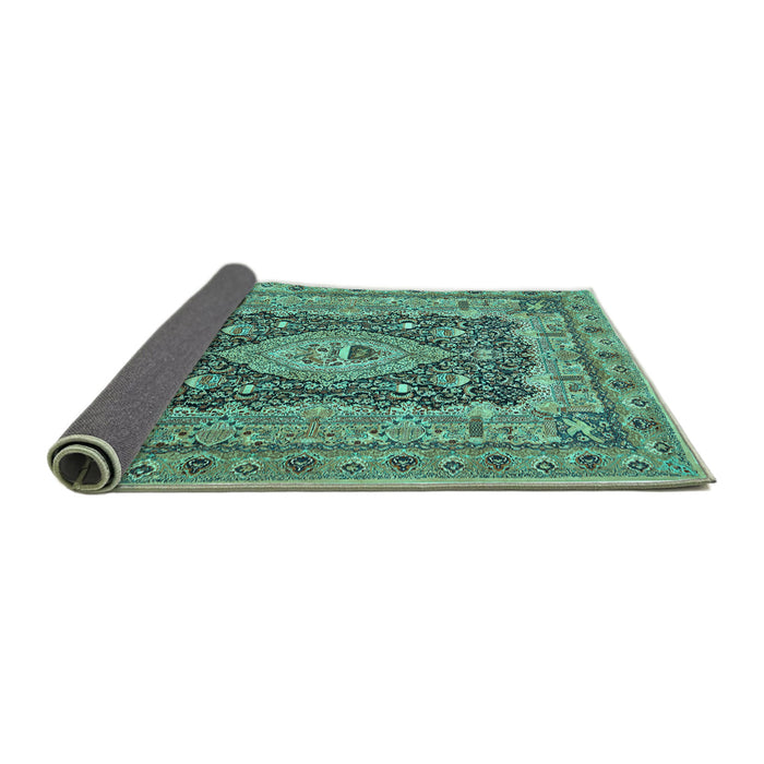 Sideview of Medallion Turquoise Traditional Rug, tr1084turq