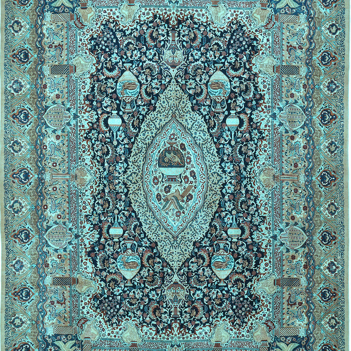 Machine Washable Medallion Light Blue Traditional Rug, wshtr1084lblu