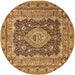 Round Machine Washable Medallion Brown Traditional Rug, wshtr1084brn