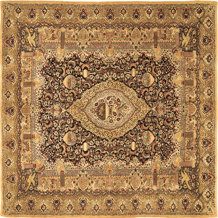 Square Machine Washable Medallion Brown Traditional Rug, wshtr1084brn