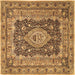 Square Machine Washable Medallion Brown Traditional Rug, wshtr1084brn