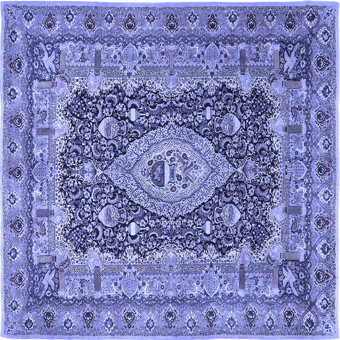 Square Machine Washable Medallion Blue Traditional Rug, wshtr1084blu
