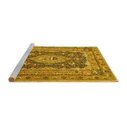 Sideview of Machine Washable Medallion Yellow Traditional Rug, wshtr1084yw