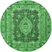 Round Medallion Emerald Green Traditional Rug, tr1084emgrn