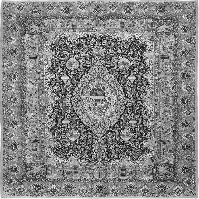 Round Machine Washable Medallion Gray Traditional Rug, wshtr1084gry