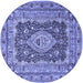 Round Machine Washable Medallion Blue Traditional Rug, wshtr1084blu