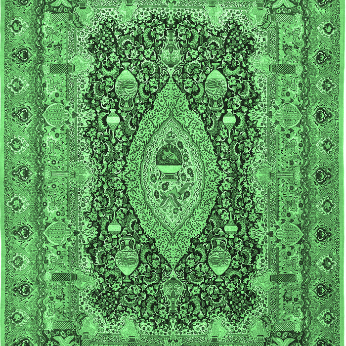 Machine Washable Medallion Emerald Green Traditional Area Rugs, wshtr1084emgrn