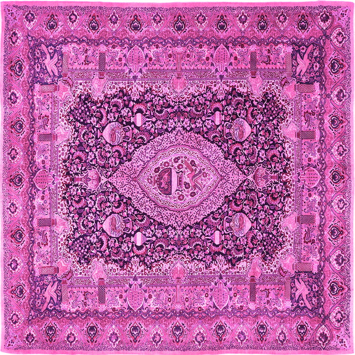 Square Machine Washable Medallion Pink Traditional Rug, wshtr1084pnk