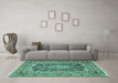 Machine Washable Medallion Turquoise Traditional Area Rugs in a Living Room,, wshtr1084turq