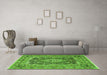 Machine Washable Medallion Green Traditional Area Rugs in a Living Room,, wshtr1084grn