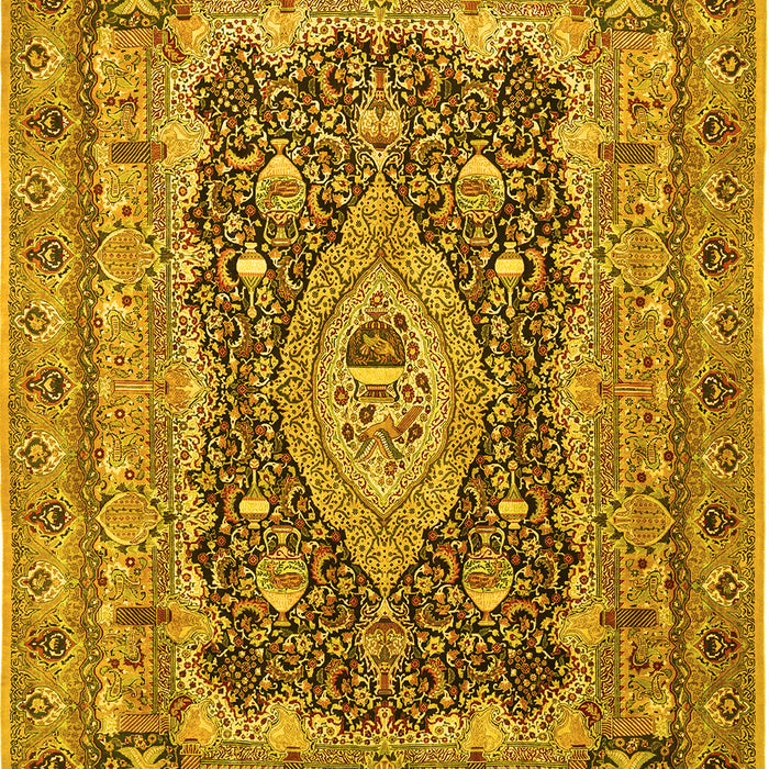 Machine Washable Medallion Yellow Traditional Rug, wshtr1084yw