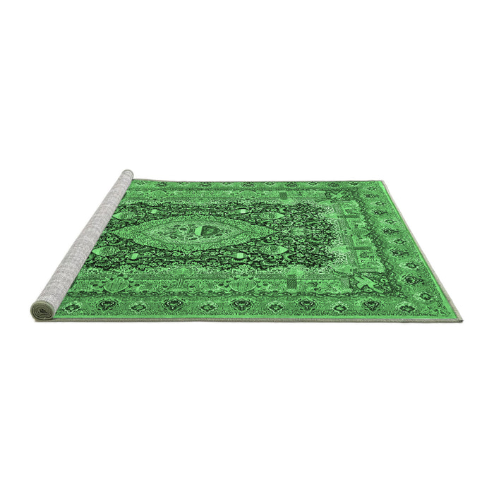 Sideview of Machine Washable Medallion Emerald Green Traditional Area Rugs, wshtr1084emgrn