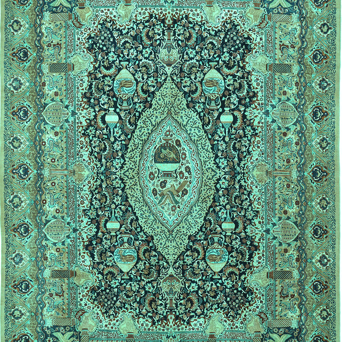 Machine Washable Medallion Turquoise Traditional Area Rugs, wshtr1084turq