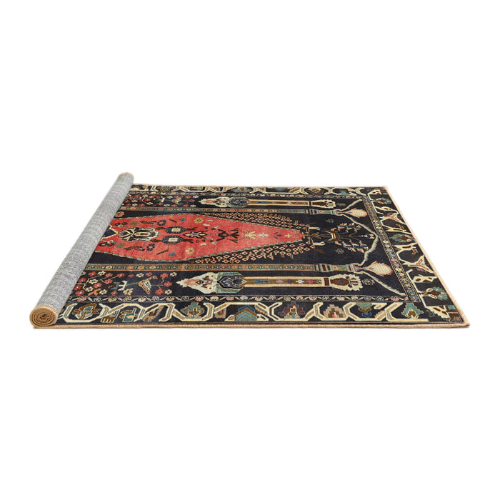 Sideview of Machine Washable Traditional Bakers Brown Rug, wshtr1085