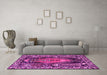 Machine Washable Medallion Pink Traditional Rug in a Living Room, wshtr1085pnk