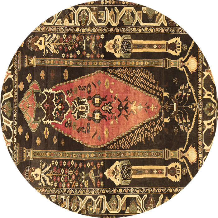 Round Machine Washable Medallion Brown Traditional Rug, wshtr1085brn