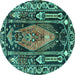 Round Medallion Turquoise Traditional Rug, tr1085turq