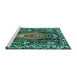 Sideview of Machine Washable Medallion Turquoise Traditional Area Rugs, wshtr1085turq