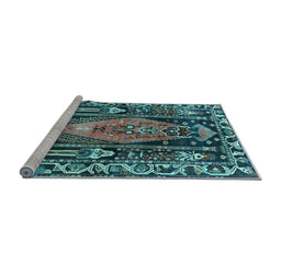 Sideview of Machine Washable Medallion Light Blue Traditional Rug, wshtr1085lblu