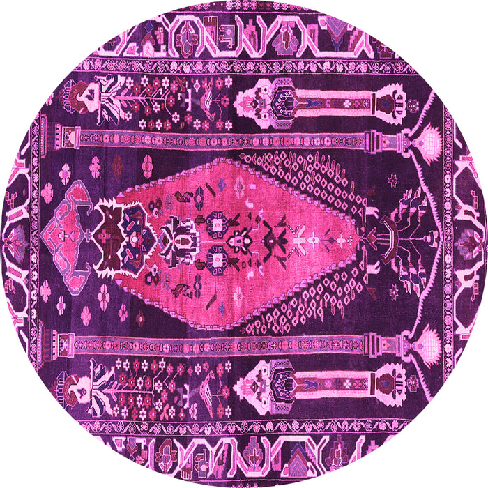Round Machine Washable Medallion Pink Traditional Rug, wshtr1085pnk