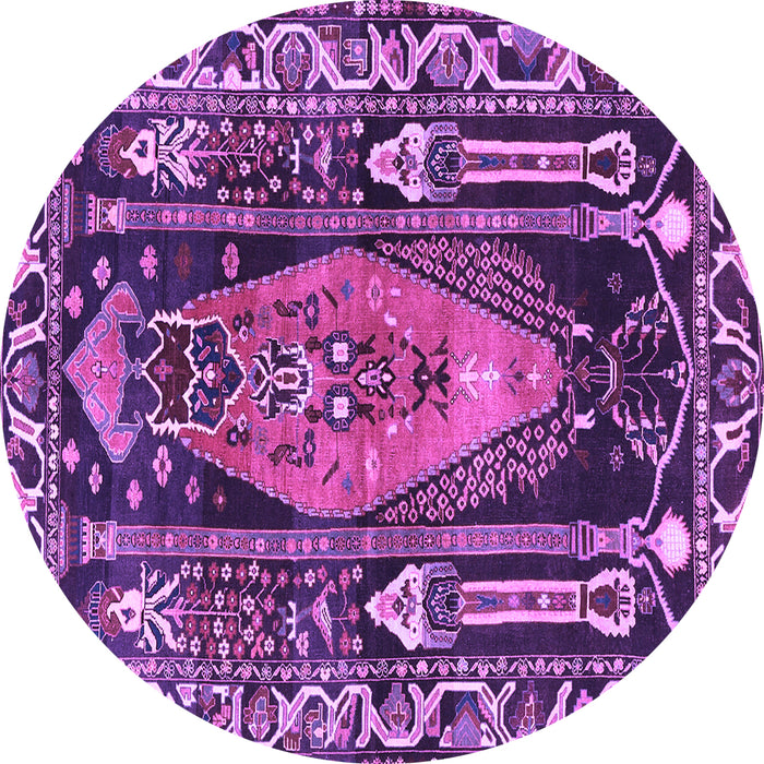 Round Machine Washable Medallion Purple Traditional Area Rugs, wshtr1085pur