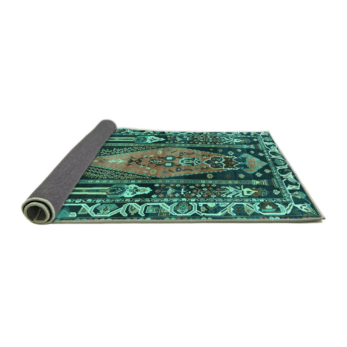 Sideview of Medallion Turquoise Traditional Rug, tr1085turq