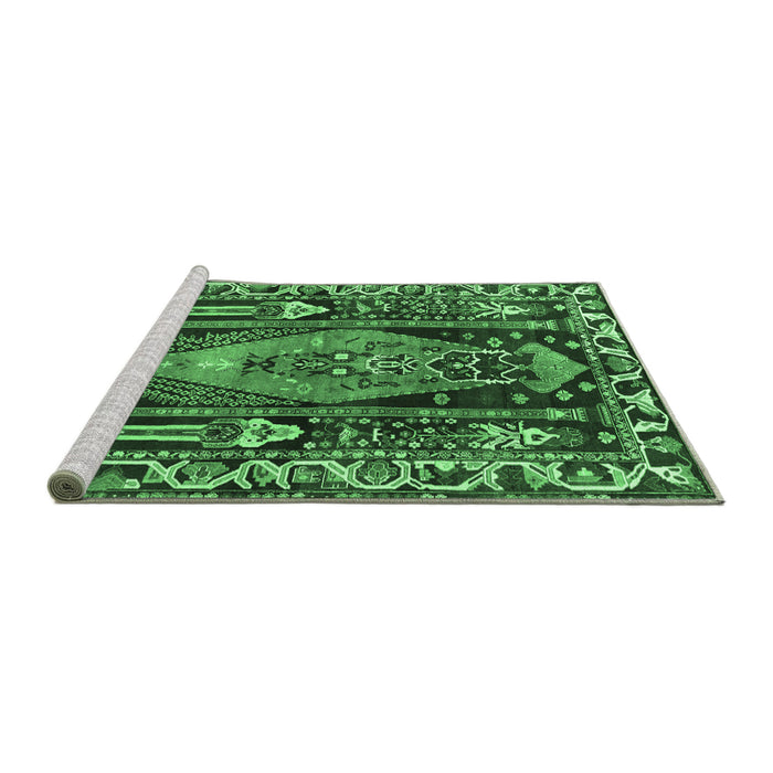 Sideview of Machine Washable Medallion Emerald Green Traditional Area Rugs, wshtr1085emgrn