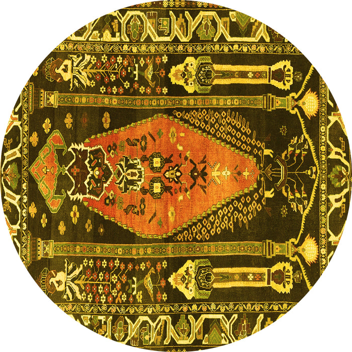 Round Machine Washable Medallion Yellow Traditional Rug, wshtr1085yw