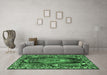 Machine Washable Medallion Emerald Green Traditional Area Rugs in a Living Room,, wshtr1085emgrn