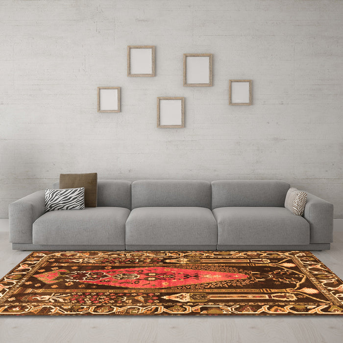 Machine Washable Medallion Orange Traditional Area Rugs in a Living Room, wshtr1085org